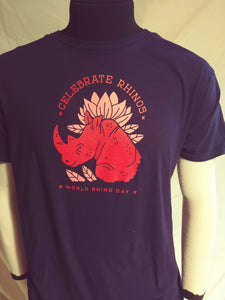 "Celebrate Rhinos" World Rhino Day Navy Blue Cotton Tee Shirt